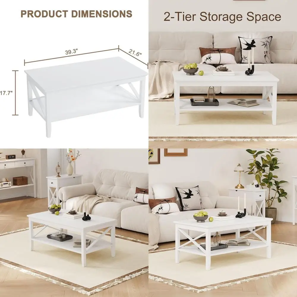 

47 Modern Rectangular Storage Cocktail Table for Living Room, Classic X Design