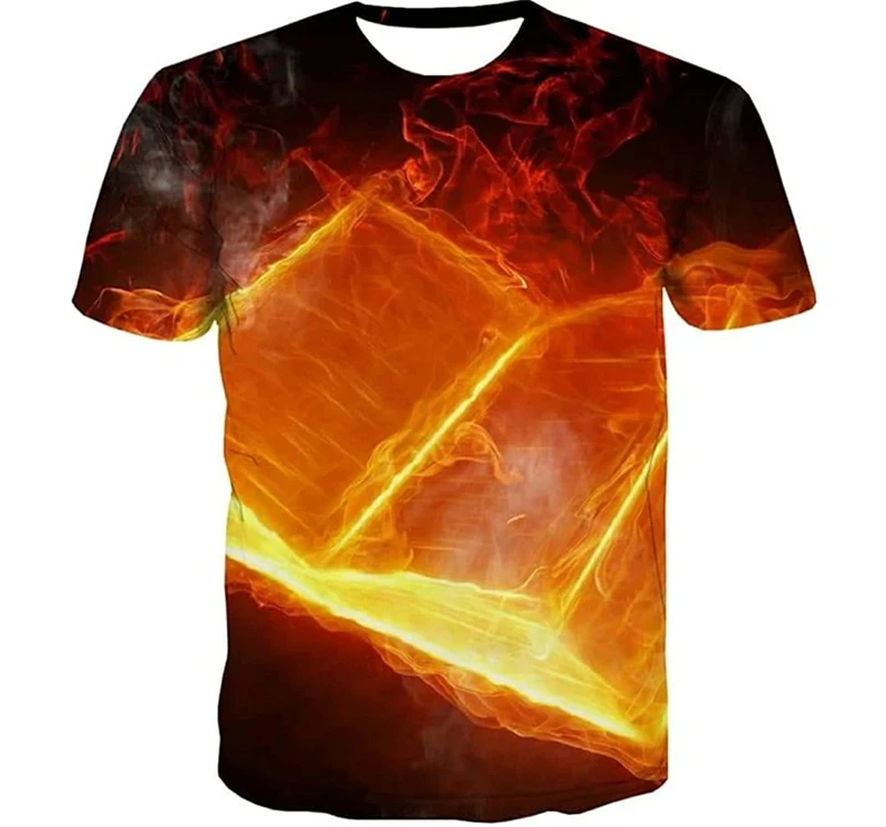 Trendy Flame Graphic 3D Printed Men T Shirt Summer Casual Harajaku Hip Pop Short Sleeve Oversized Top Casual Unisex Kids T-shirt