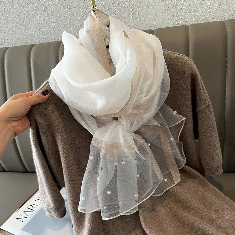 Luxury Brand Women Fashion Scarf Plain Solid Silk Linen Shawls Scarves Summer Lady Bandanas Foulard Hijab