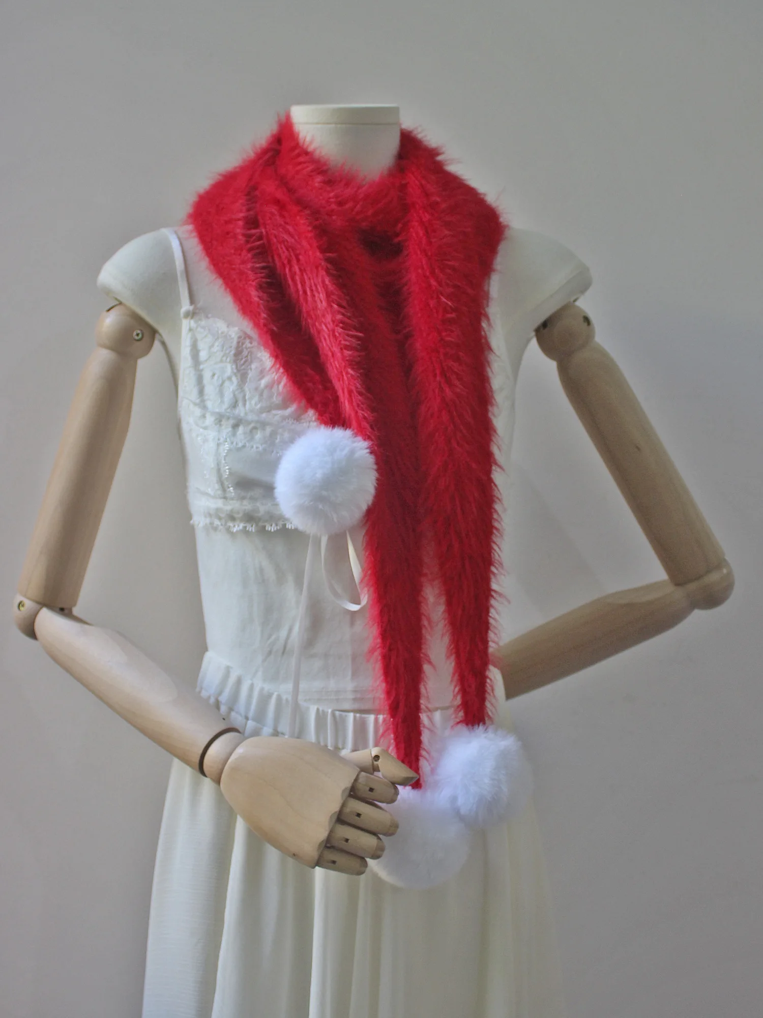 韓国風三角形ふわふわ赤いスカーフ女性用冬暖かい甘いかわいいネックウォーマーショルダーショールアクセサリー