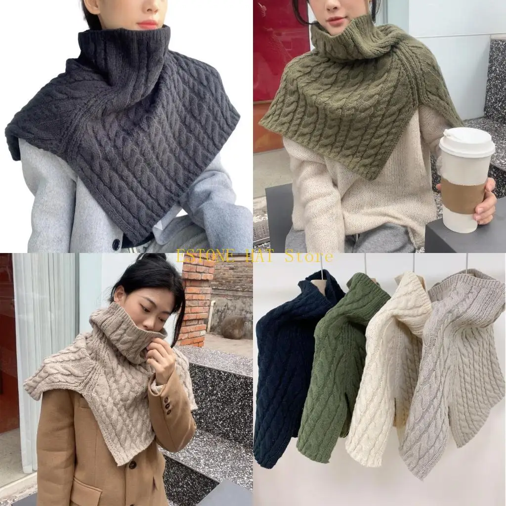 49MF Knit Shawl Scarf Winter Warm Scarf For Women Neck Wrap Knitted Elastic False Collar Scarf Warm Winter Cycling