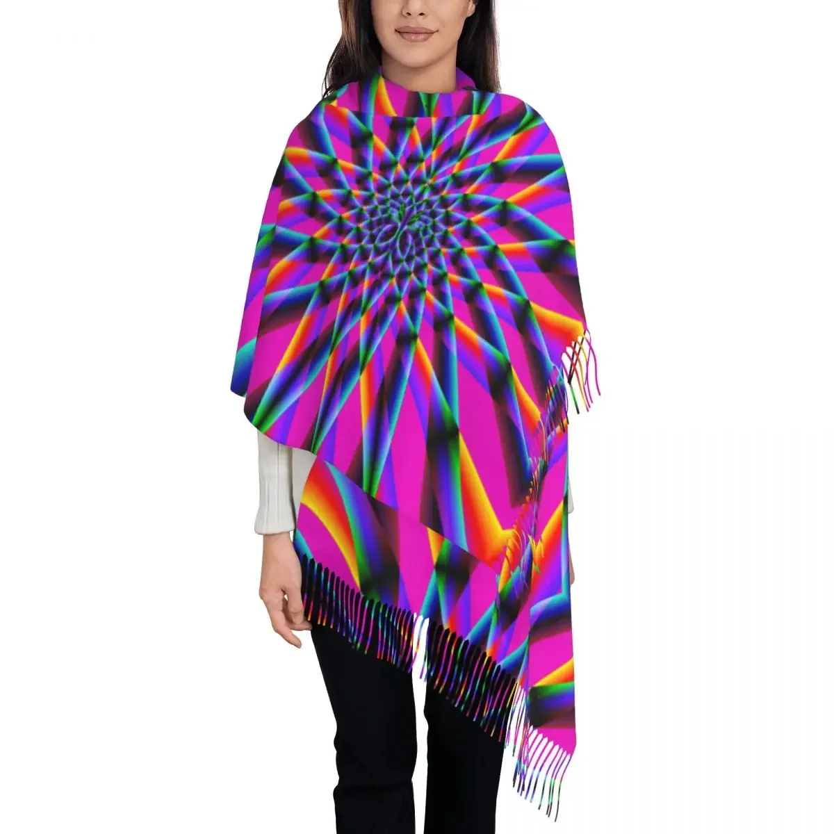 Iridescent Psychedelic Scarf Men Women Fashion Scarves Wraps with Long Tassel Winter Luxury 2024 Shawls Wrpas Warm Bufanda