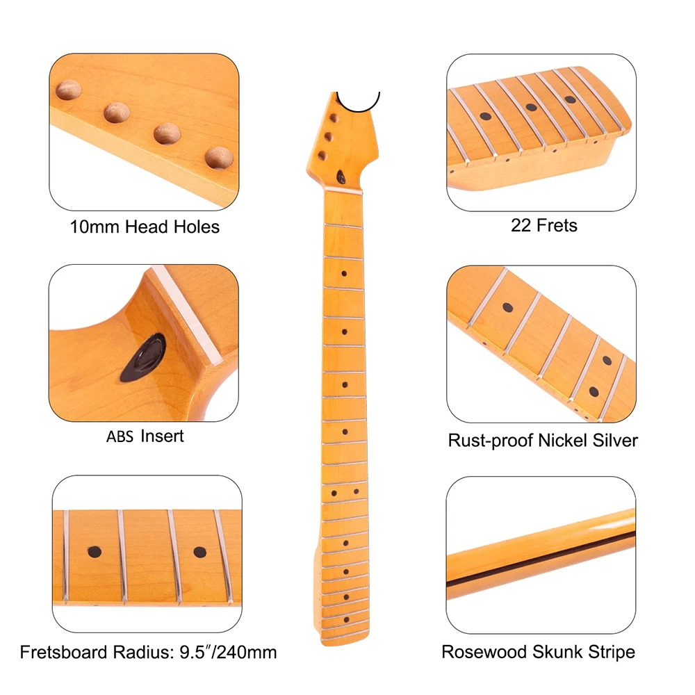 22 Frets ST Guitar Neck Satin Finished Canada maple for Stratocaster style Electric guitar Parts Replacement
