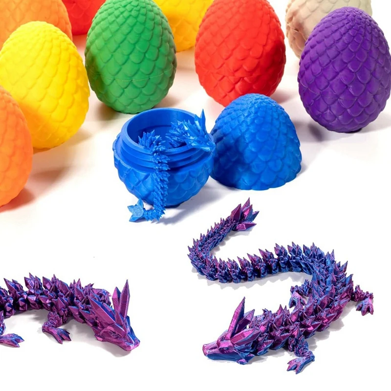 

3 PCS Dragon Easter Eggs, Surprise Toy Gifts Plastic With 12 Inch Articulated Dragon,3D Printed Dragon Egg