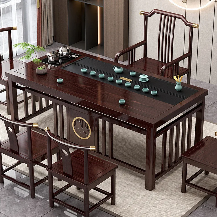 Grand exhibition tea table Solid wood luxury tea table integrated with a complete set of balcony integrated table and chair comb