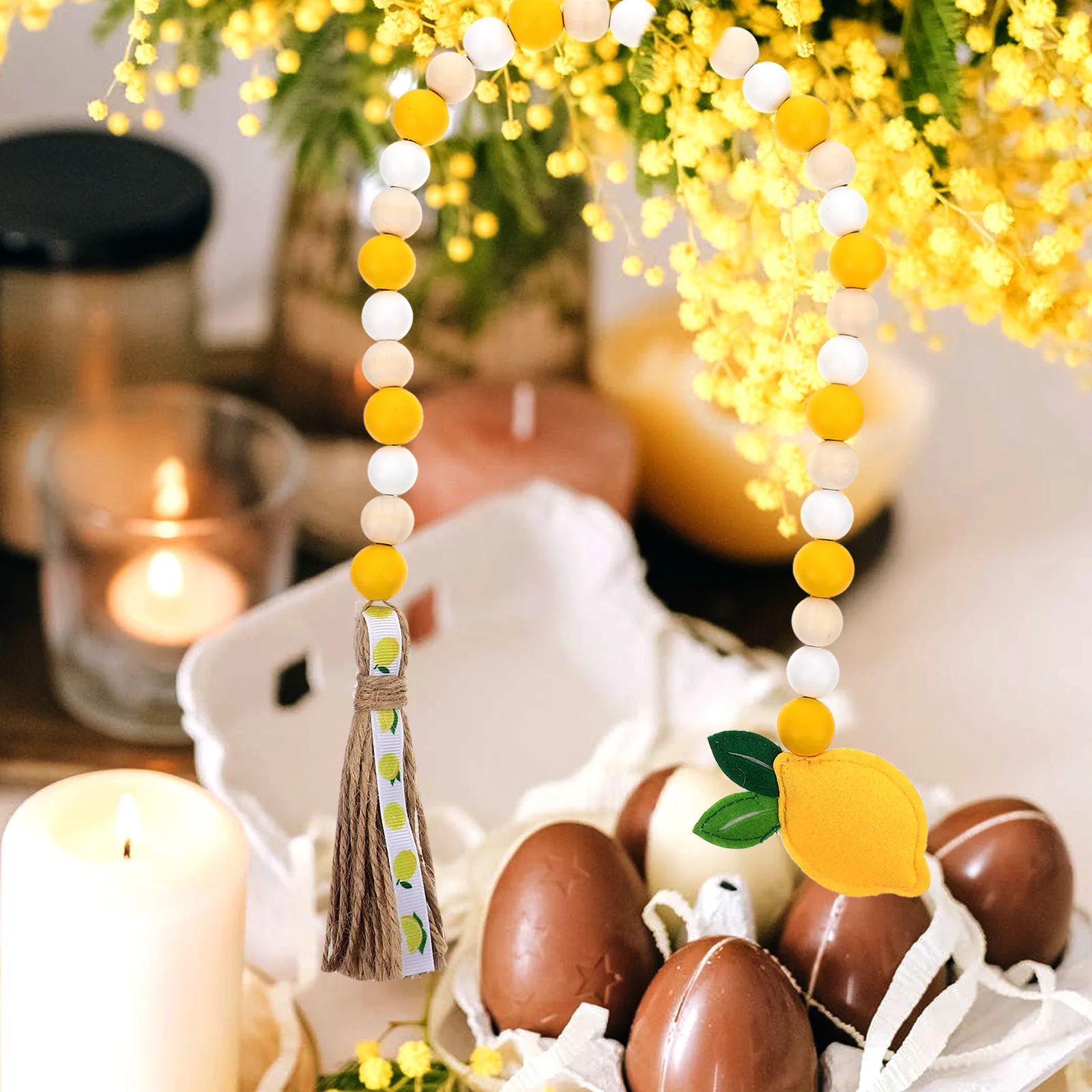 

Lemon Wood Bead Tassel Pendant Decorative Wall Hanging Wooden Beads String Home Wall Decor Ornament Gift Beads Pendant