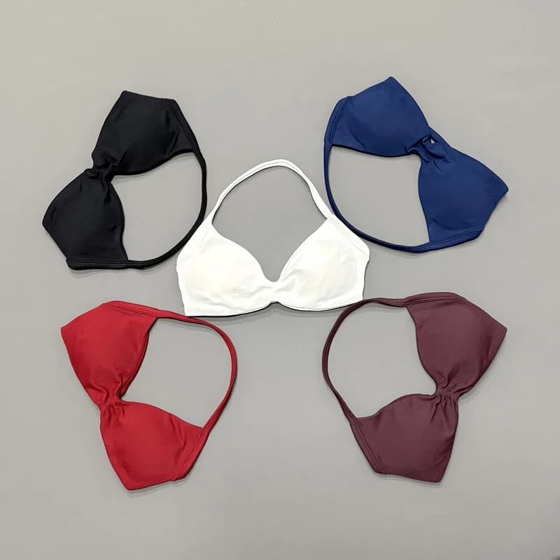 HISTELLO Sport-BH für Damen, nahtlos, Neckholder-Stil, elastische Unterstützung, gepolstert, Bruststraffung, Körperformung, für den täglichen Sport, Yoga, Workout, Gym-Tops – Detail 6