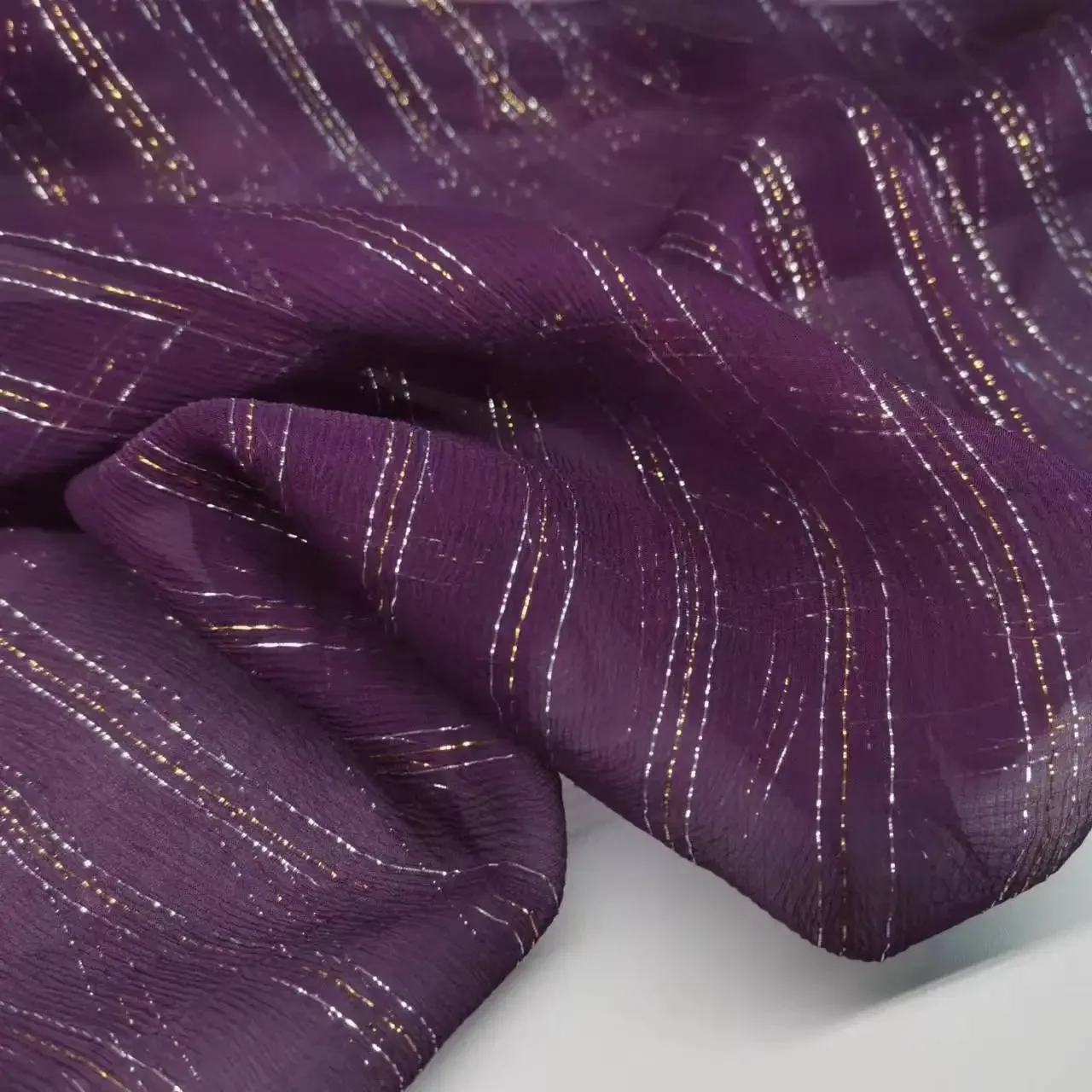 Solid Metallic Georgette Silk Crepe Shimmer Jacquard Shiny Silk Fabric For Toub Dress Scarf