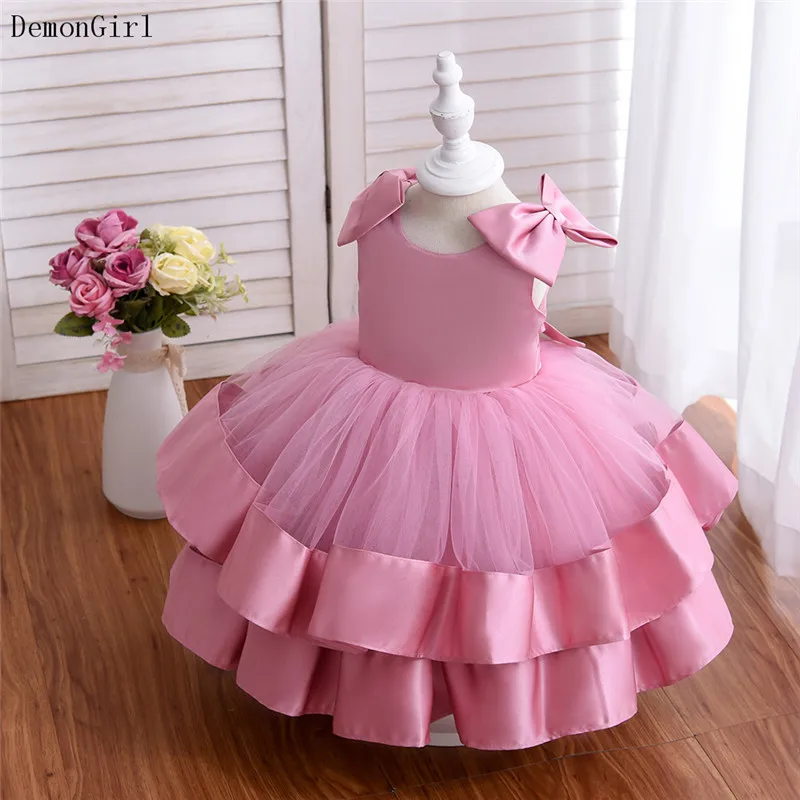 Novo vestido de aniversário do miúdo cor-de-rosa para 2 4 6 8 anos de idade vestido de casamento da menina de flor de verão vestido de design de vestido para a festa