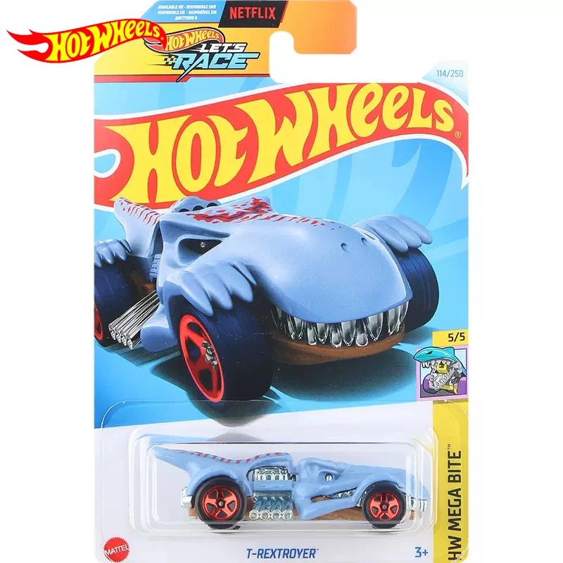 

24 J Original Hot Wheels Car LET'S RACE T-Rextroyer Toys for Boys 1/64 Diecast Voiture Model Brinquedos MEGA BITE Birthday Gift