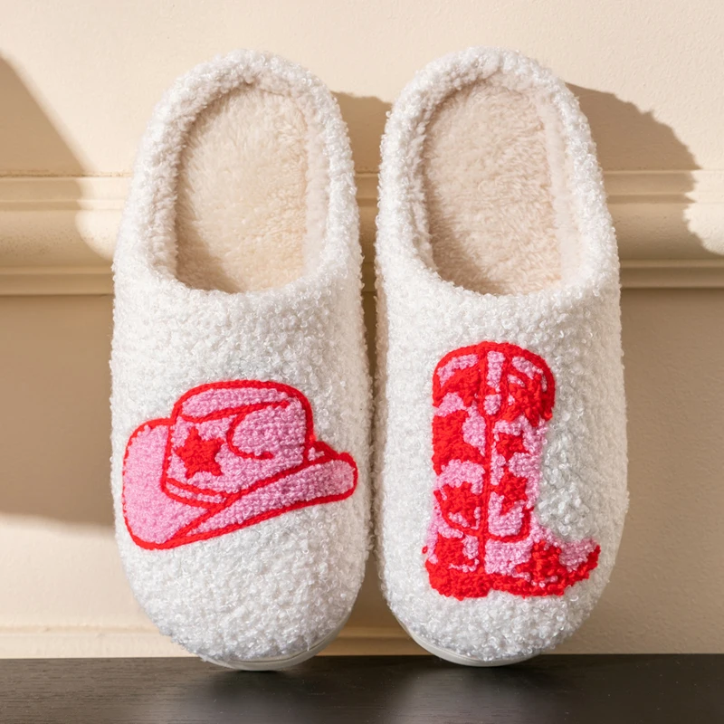 

Winter Cute Cartoon Warm Slippers for Women, Non-slip & Durable Sole Indoor House Shoes with Toe Cover Warm Home Slides