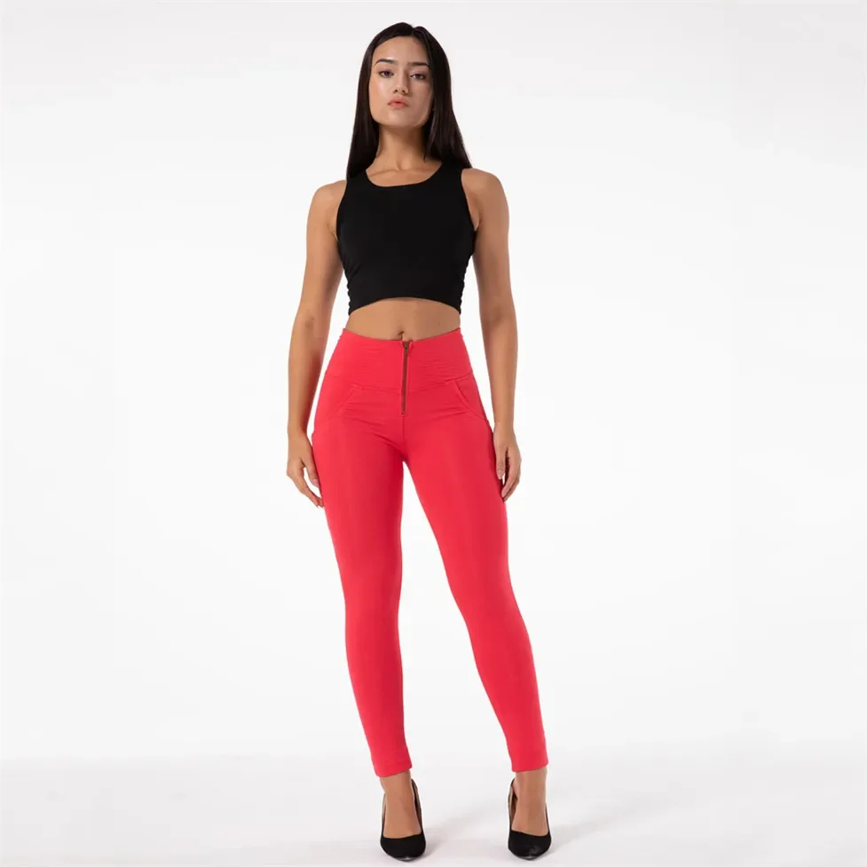 Legging Push Up ketat, celana kebugaran ketat warna merah, legging pinggang tinggi, celana kulit ketat