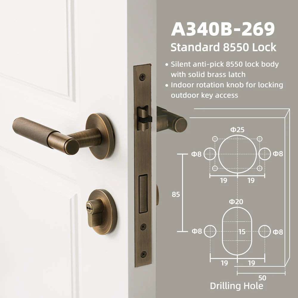 DOOROOM Nieuwe Messing Gekartelde Deurslot Handvat Set Privacy Dummy Zwart Goud Interieur Slaapkamer Badkamer Dubbele Houten Deurhendel Binnen