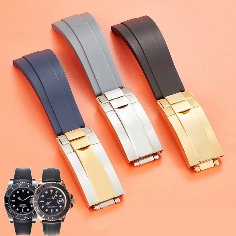 20mm Nature Soft Silicone Rubber Watchband For Rolex Watch Strap Daytona Submariner GMT OYSTERFLEX Bracelet Folding Buckle