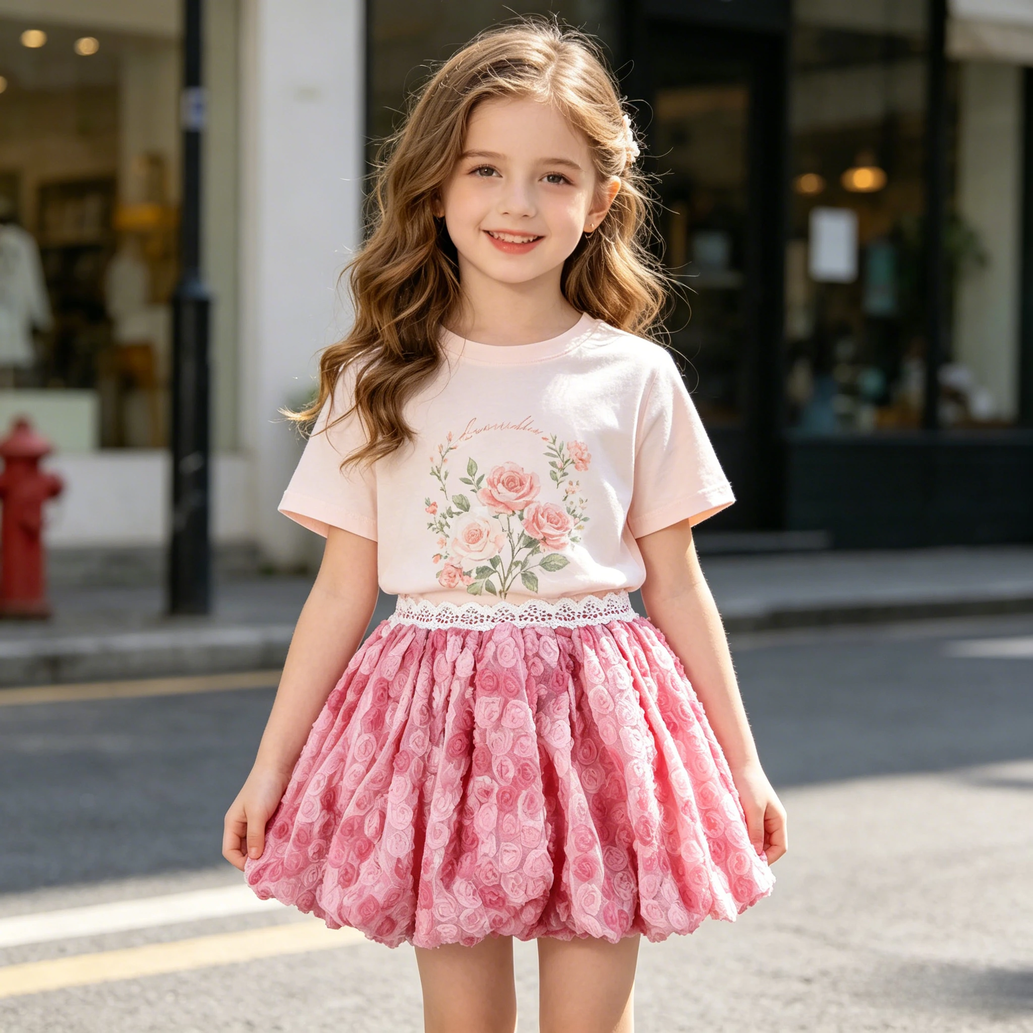 

Teen Girls 3D Rose Bubble Skirt Toddler Lace Trim Puffy Tutu Skirt Kids Flower Party Birthday Outfits for Photography Daily Wear
