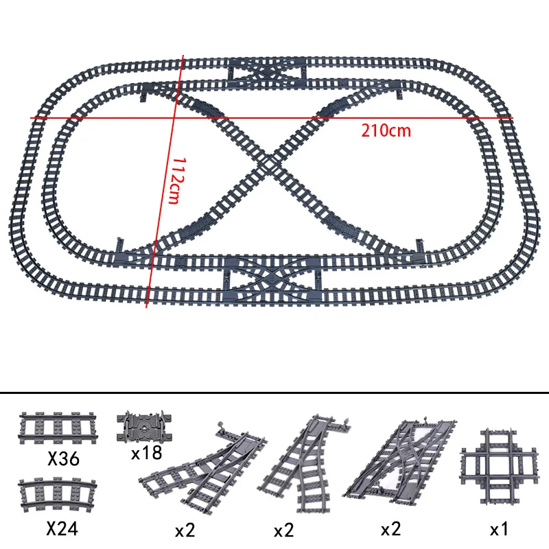 New City Train Tracks  7896 7996 Straight Curved Switch Crossings Rails Building Blocks MOC Toys for Christmas gifts 60052 21344 view 3