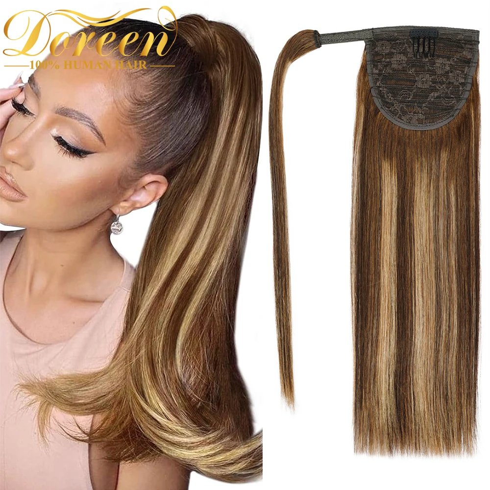 spring-sale-thick-end-clip-in-ponytail-natural-remy-human-hair-extensions-chocolate-brown-blonde-highlight-p4-27-wrap-pony-style