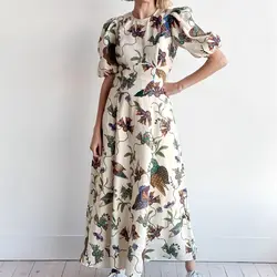 2024 New Personalized Fashion Hundred Birds Print Slim Fit Versatile Dress