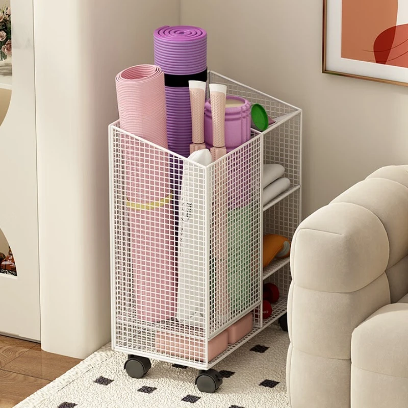 

Fitness and sports equipment storage rack, yoga mat, foam shaft, crevice storage baskets, basketball racks with wheels