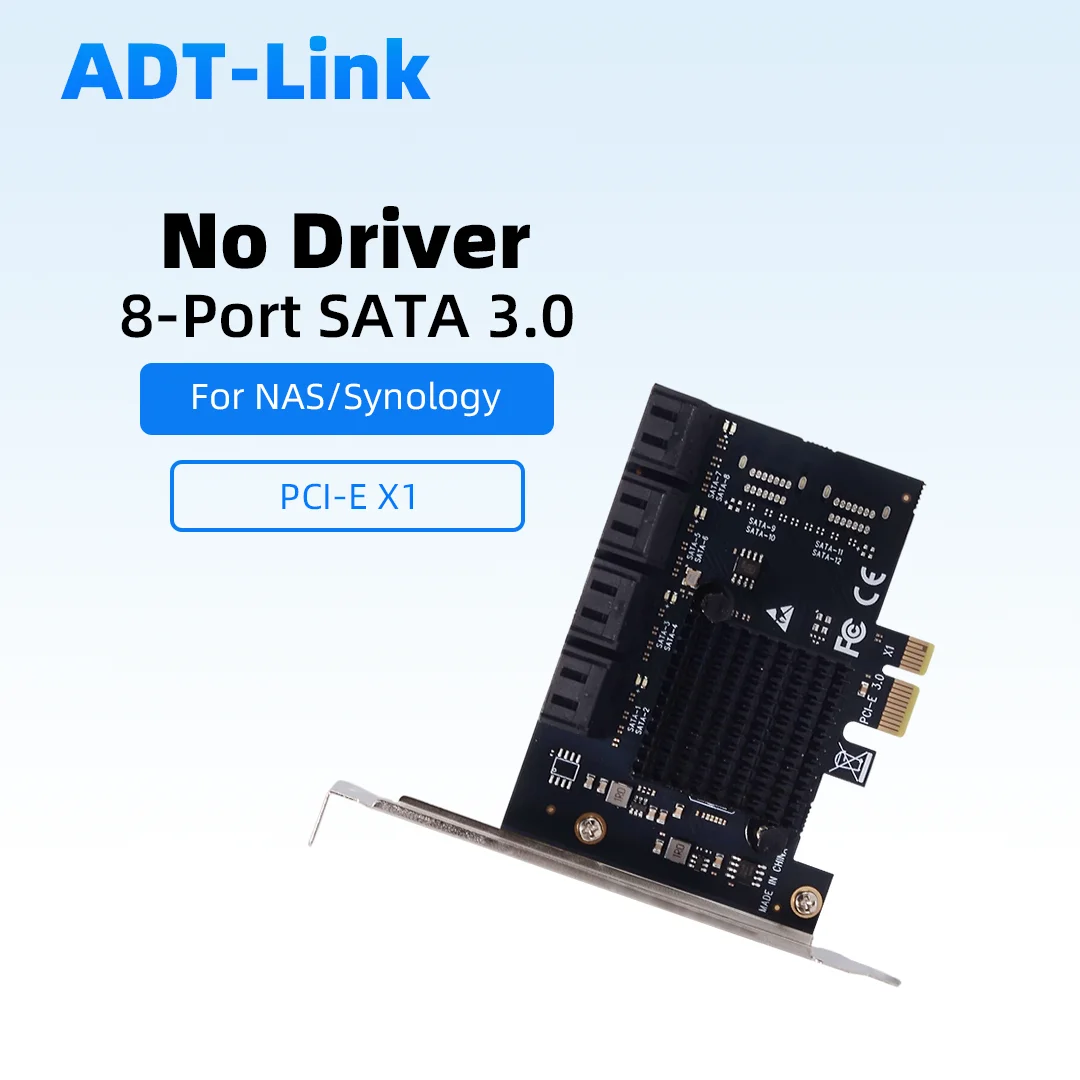 

Карта расширения ADT-Link PCIe-SATA 3.0 с 8 портами (24/20/16/12/6 портов) для SSD-накопителей, адаптер x1/x4/x16, без драйверов