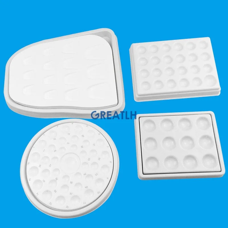 1pcs Dental Lab Mixing Watering Moisturizing Plate Ceramic Palette with Transparent Cover 12/24/36 Slot Dental Supplies