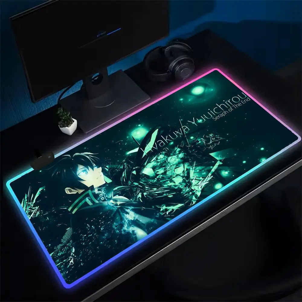 

Seraph Of The End Mouse Pad Anime Gaming Mouse Pad LED Table Pads Backlit Rubber Desktop XXL RGB Desk Mats