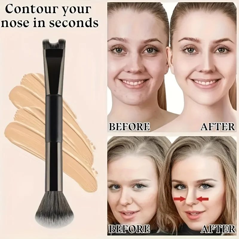 1pc Dual-Head Nose Contouring Brush - U-Shaped Highlight & Shadow Makeup with Soft Bristles & Ergonomic Handle for precise Nose