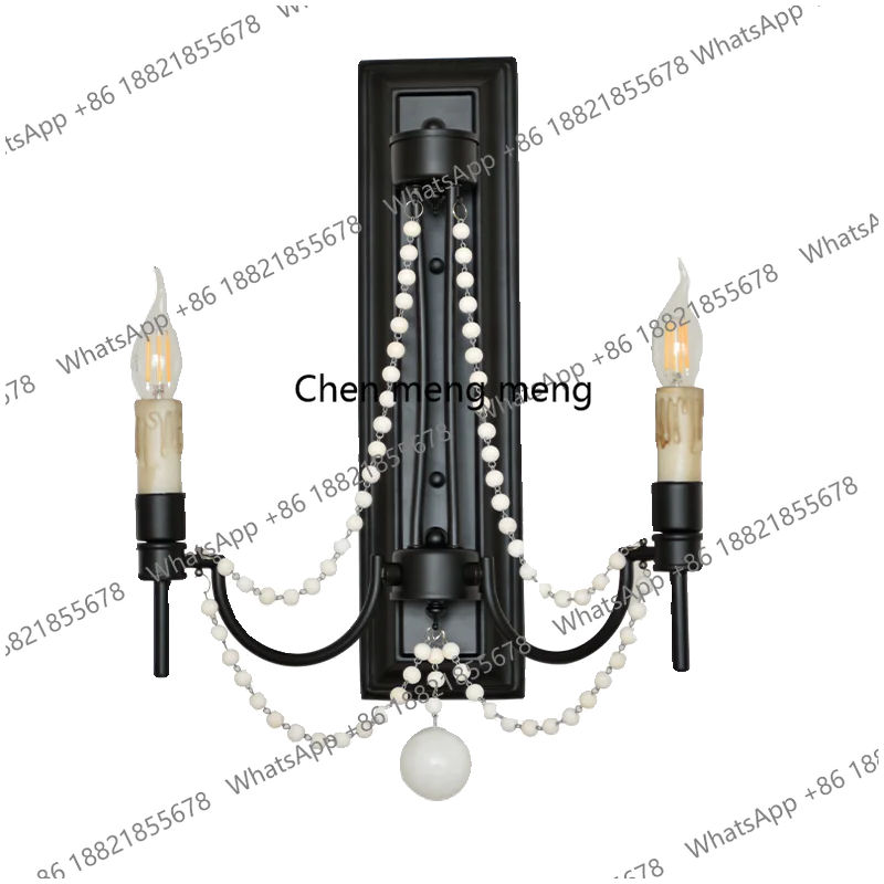 American vintage living room wooden bead wall lamp French bedroom bedside background wall lamp aisle hallway light