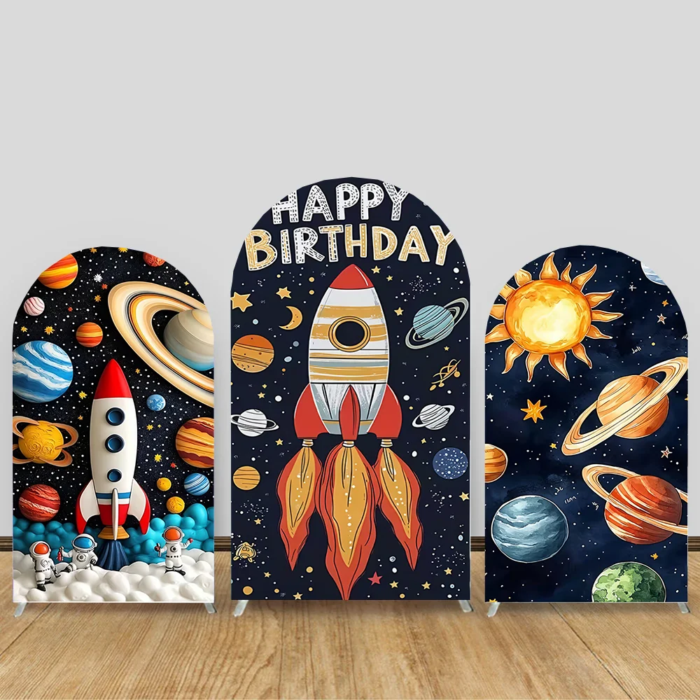 Astronaut Theme Arch Stand Party Backdrops Universe Starry Sky Children Birthday Decoration Photography Background Customization
