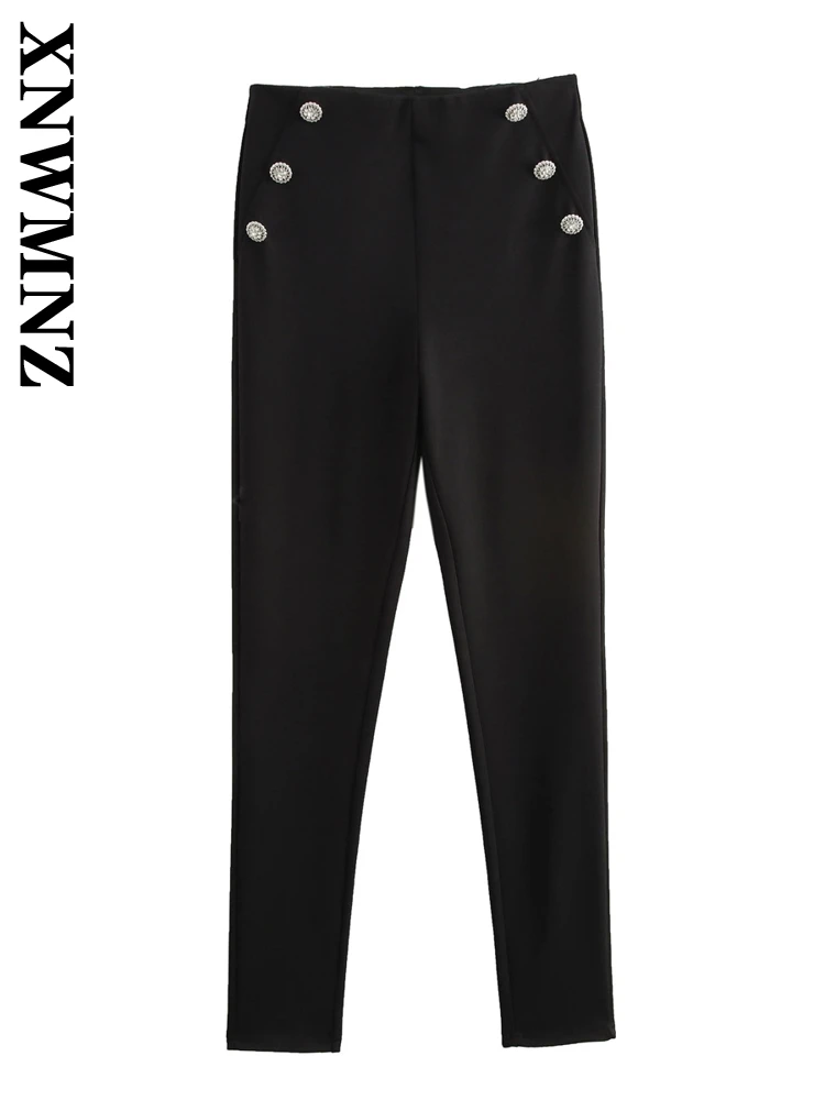 XNWMNZ 2024 Autumn New Woman Streetwear Button Long Pants Bottoms Classic Female Solid Color Regular Fit Pockets