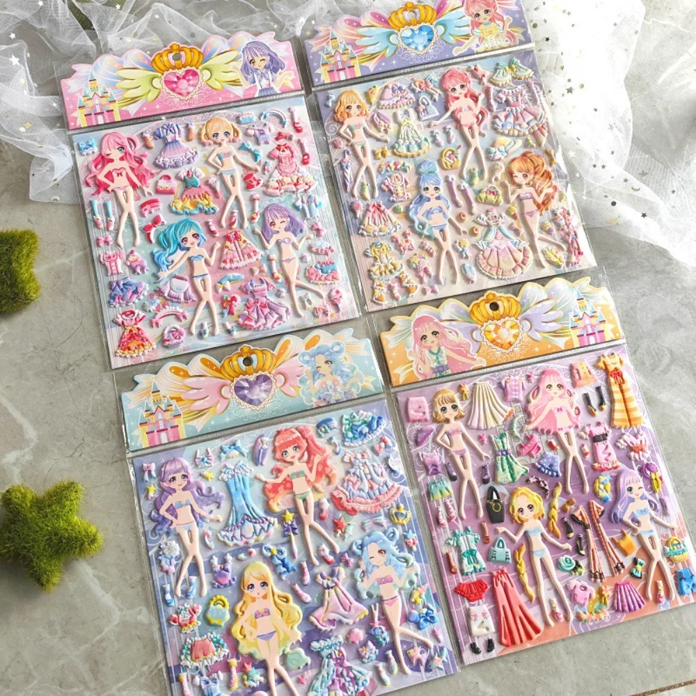 

Large-Size Girls' Princess Dress-Up Stickers (4 Styles) Reusable Adhesive Stickers for Notebooks BulingBulingStickers Store
