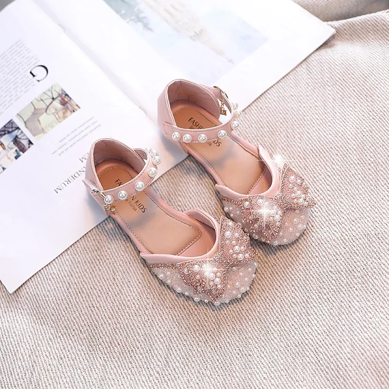 Baby Girls Princess Shoes New Bow Crystal Beaded Catwalk Kids Sandals Comfortable Spring/Summer Stage Cute Students Fashion