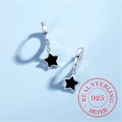 Korean Vintage 925 Sterling Silver Simple 5-pointed Star Hoop Earrings for Women S925 Wedding Party Jewelry Gift Aretes De Mujer