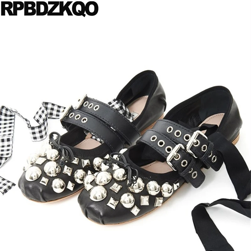 Elevator Girls Ballet Bow Flats Rock Rivet Knot Mary Jane Ballerina Metal Designer Shoes Women Luxury 2023 Stud Hidden Italian