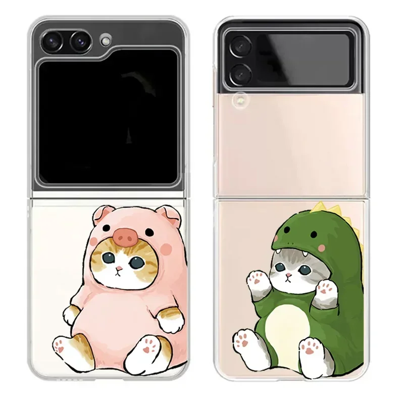 Engraçado gato casal caso para samsung galaxy z flip 5 zflip 6 5g transaprent claro emparelhado capa para samsung zflip 4 zflip 3 7 fundas