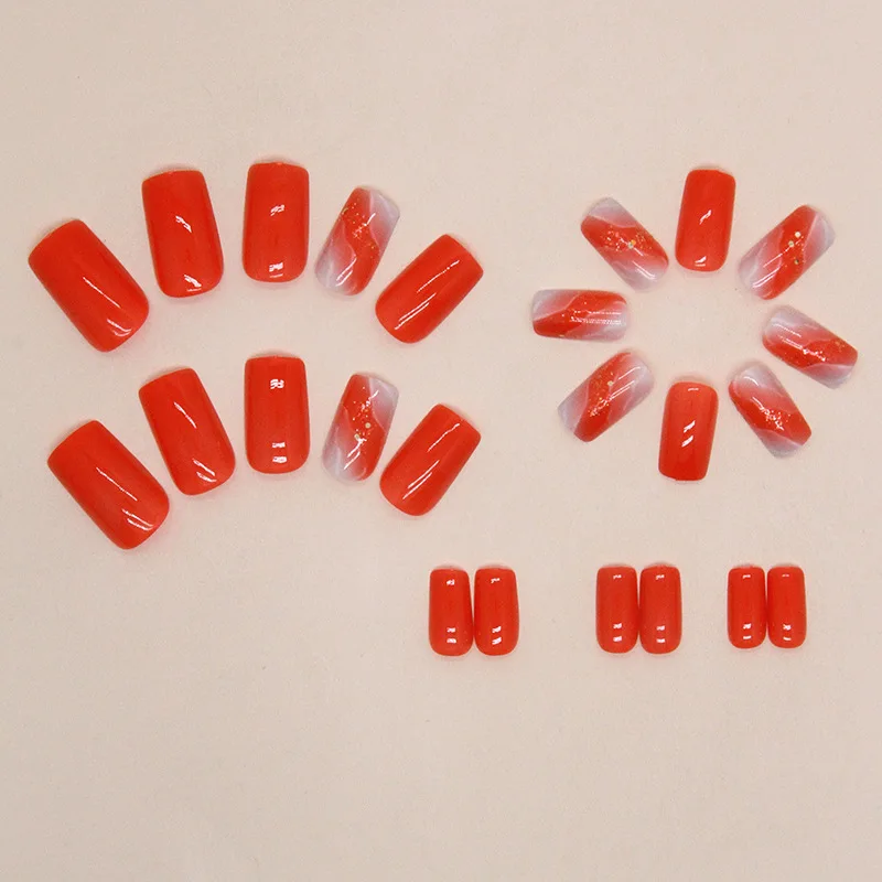 24 stücke orange süße Mode falsche Nägel drücken auf Nägel, um Mädchen Acryl volle Abdeckung künstliche künstliche Nägel mit Design koreanisch zu kleben