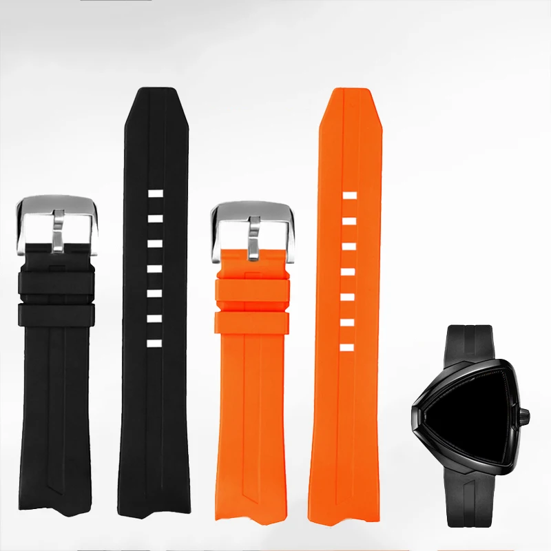 Fluororubber silicone rubber watchstrap 20mm Hi-Q dustproof black orange men watchband For Hamilton Adventure H24585331 24551331