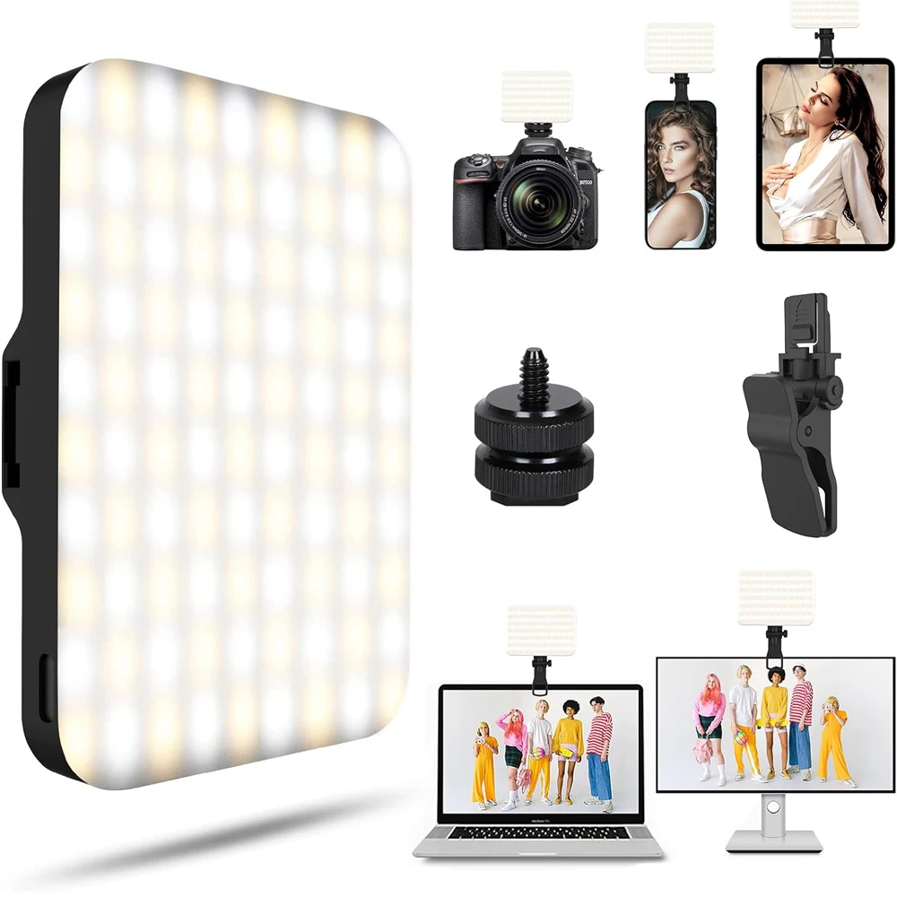 

LED Selfie Light 60 High-quality LED Beads 2200mAh Rechargeable CRI 97+, 7 Light Modes Portable on Light for Phone/Tablet/Laptop