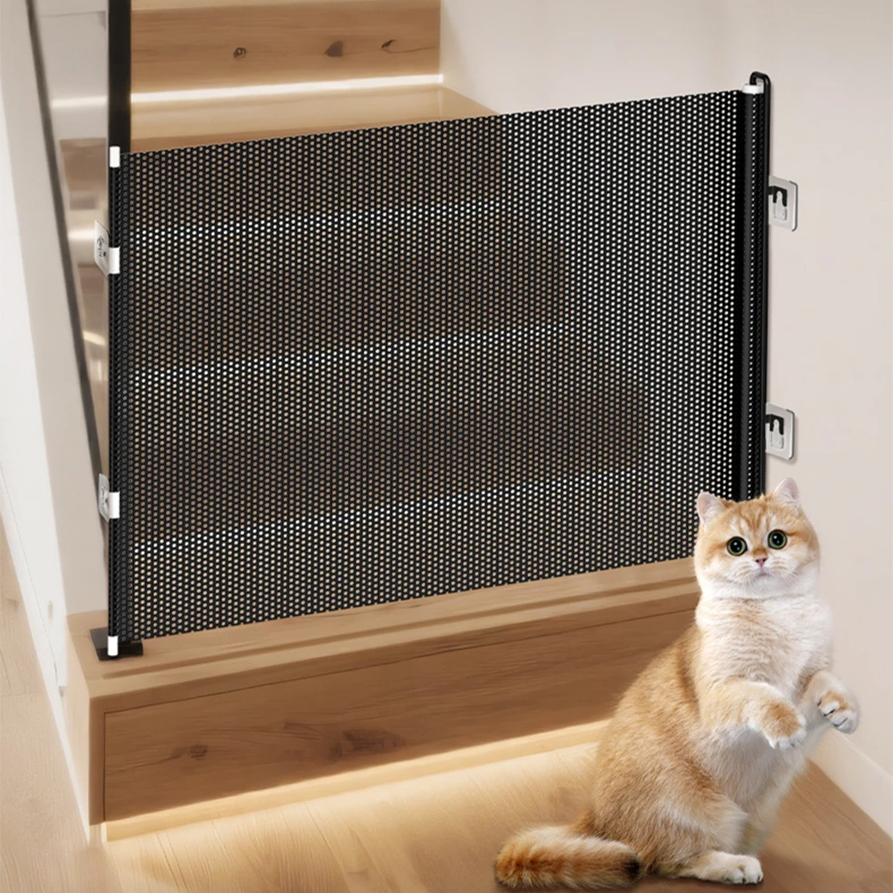 Retractable Pet Gate With Dual Hooks Escape/ Proof/ Barrier For Cats And Dogs Easy Install Home Safety Fence For Doorways Stairs