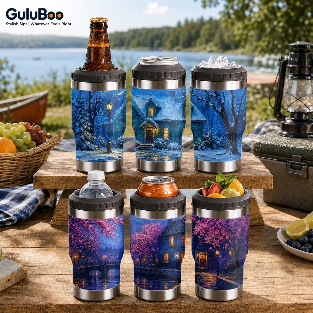Artistic Nordic Architecture Vacuum Flasks 4-in-1 Versatile Cooler: One Cup, Total Freedom from Brews to Beer
