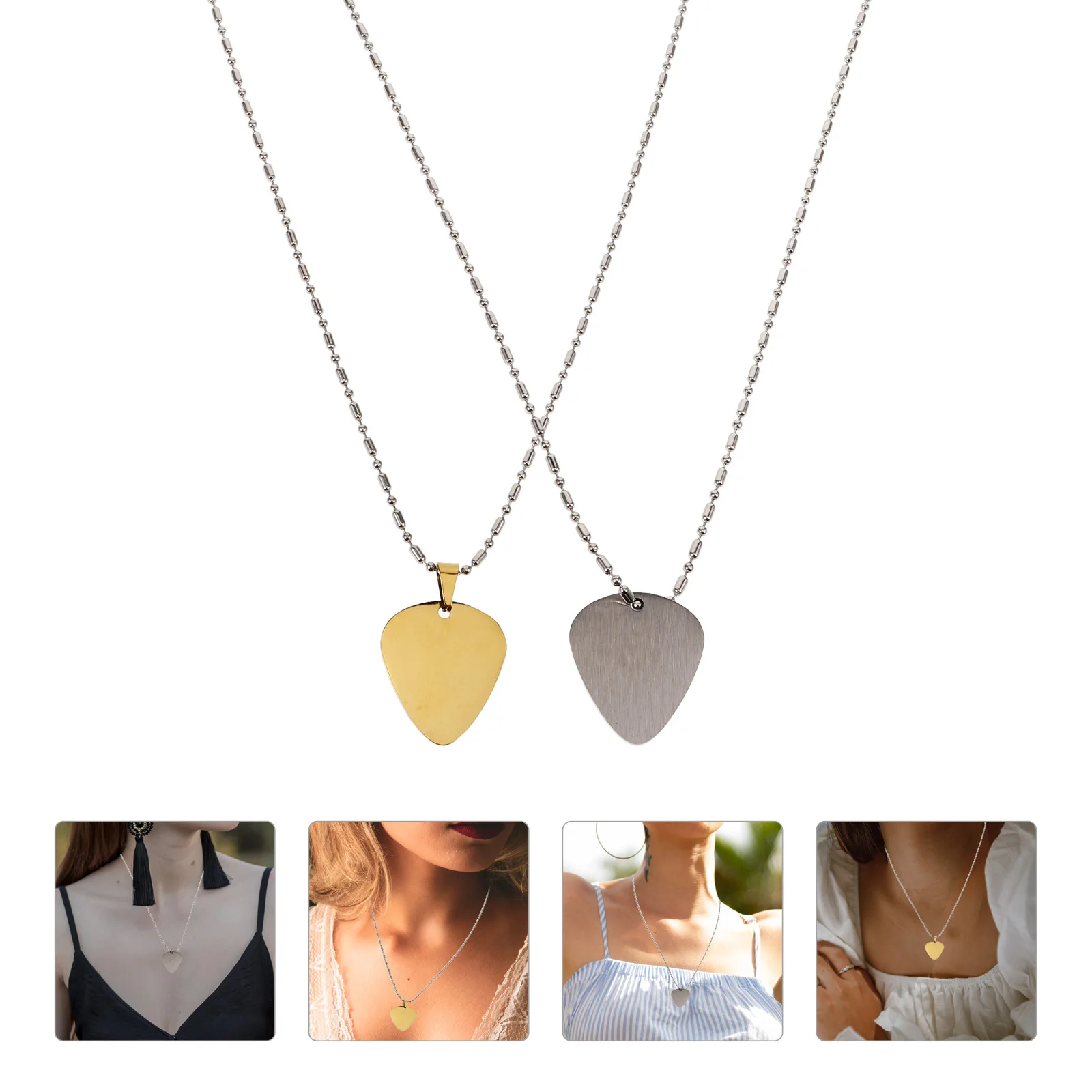 

2 Pcs Guitar Pick Pendant Titanium Jewelry Rock Music Necklace Women Necklaces Holder Small