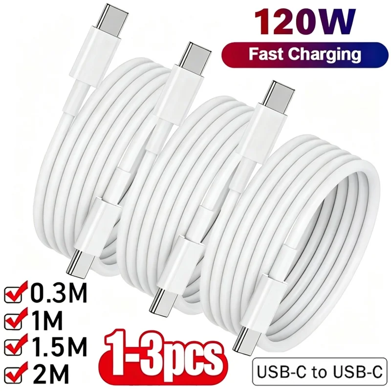 1-3Pcs 120W Dual USB-C To Type C Super Fast Charging Data Cable For IPhone17 Samsung Huawei Quick Cord Transfer Wire 1m/1.5m/2m