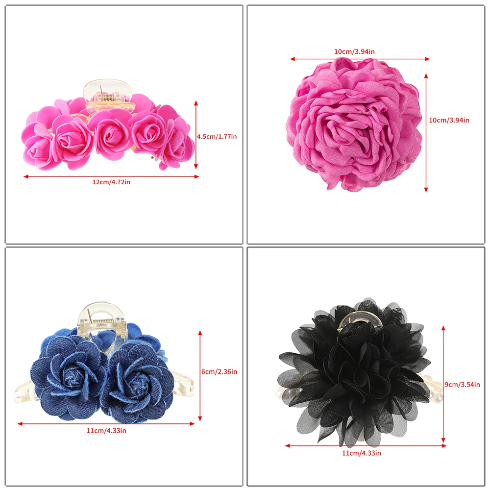 Fashion Rose Red Hair Claws Girls Temperament Ponytail Hairpin Crabs For Women Fabric Flower Hair Claips Headwear Accessories