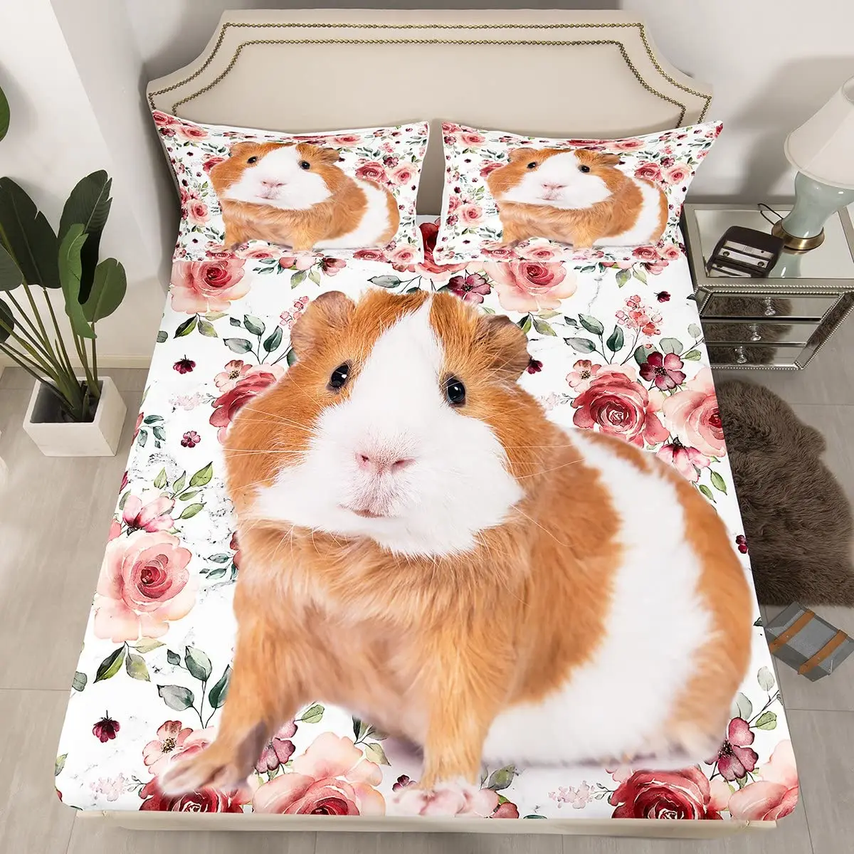 Guinea Pig Bedding Set  Animal Pattern Duvet Cover for Kids Boys Girl Comforter Cover Wildlife Bedroom Collection 3Pcs Full Size