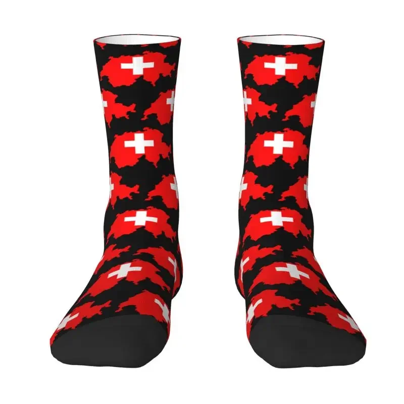 Y2K Swiss Map Switzerland Flag Dress Men\'S Women\'S Warm Fashion Novelty Crew Socks