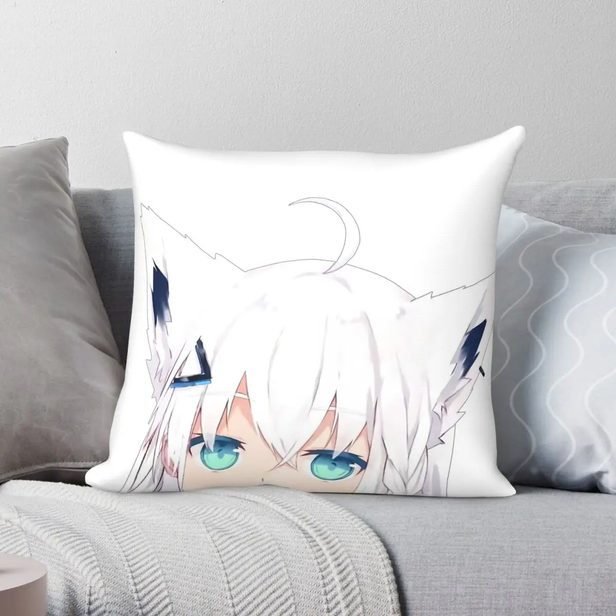 Shirakami Fubuki Peeker Square Pillowcase Polyester Linen Velvet Creative Decorative Throw Pillow Case Home Cushion Cover 45x45