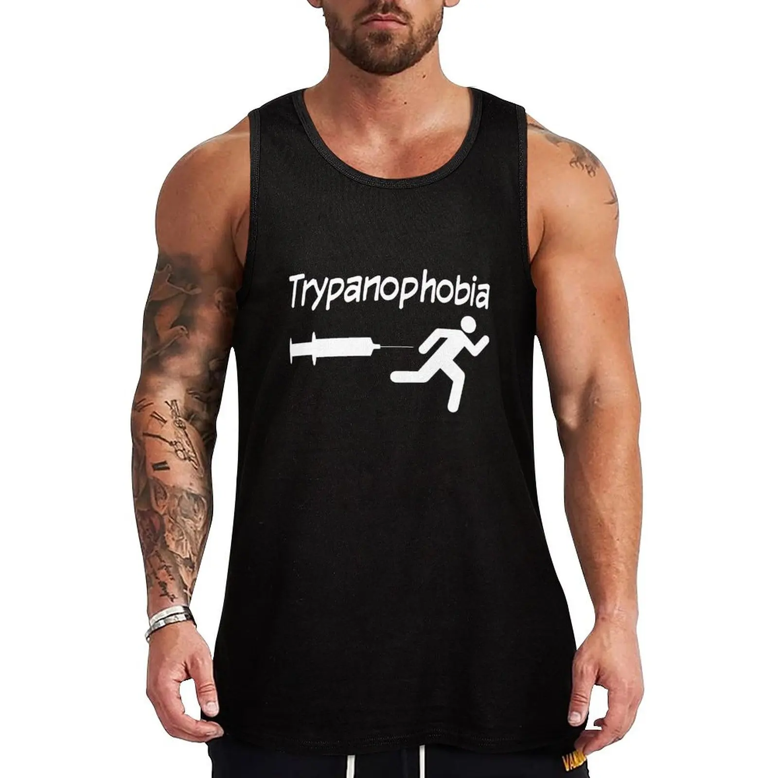 Funny Trypanophobia Stick Figure Run From Needle Injection Tank Top men clothes Body man t-shirts for men