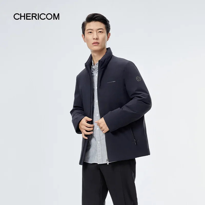 

Chericom Short Men's Winter Down Jacket Stand Collar Zippered Pockets Workwear Fashion Warm Lightweight Padded Jacket Y289663Y