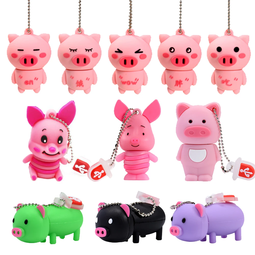 

JASTER Cartoon Cute Pig USB Flash Drive 64GB 32GB Rabbit Pen Drive Gift Keychain Creative Children's Birthday Memory Stick 16GB