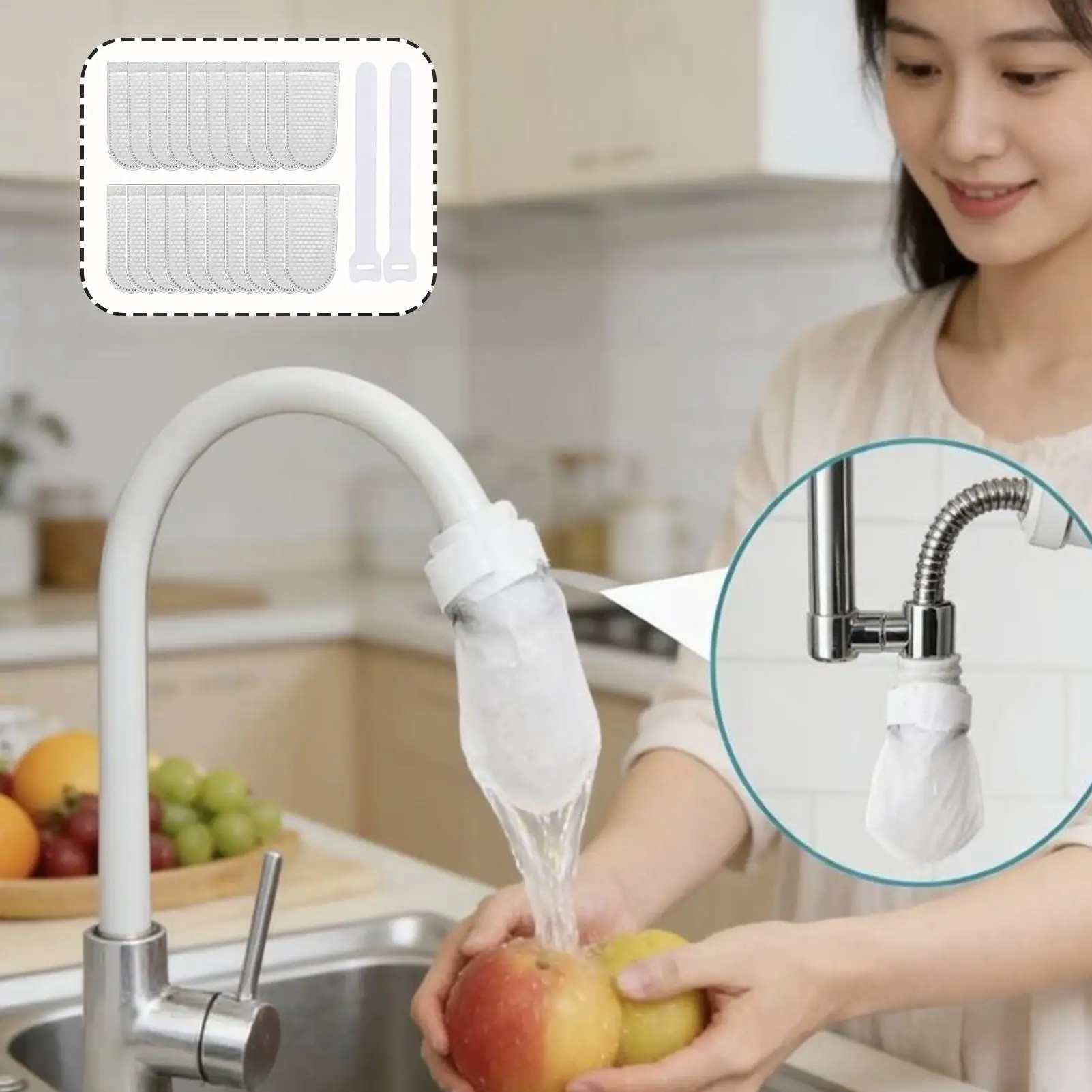 Cotton Filter Bag Portable Splash Proof Universal Cleaner Water Filtration for Kitchen Bathroom Sink Indoor House Home Cleaning